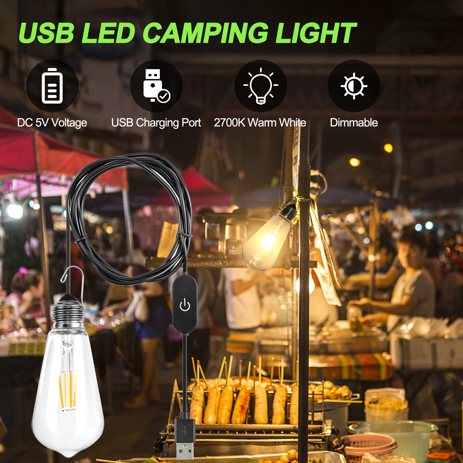 1pc USB LED Light Bulbs, Dimmable USB Powered DC5V 3W Camping Tent Lamp,  Portable Bulb For Outdoor Camping Emergency Light Garage Warehouse Car Truck