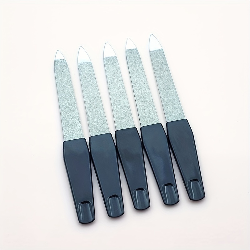 

5 Pcs Stainless Steel Nail File With Plastic Handle - Perfect For Manicure And Pedicure Grooming