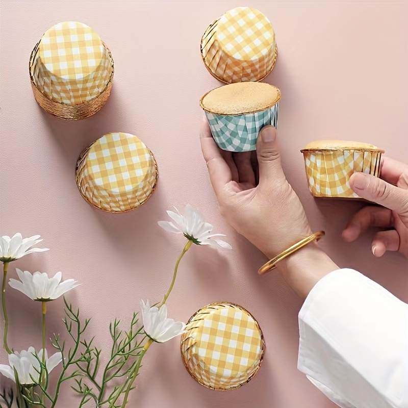 Golden Gingham Foil Cupcake Baking Cups High Temperature - Temu