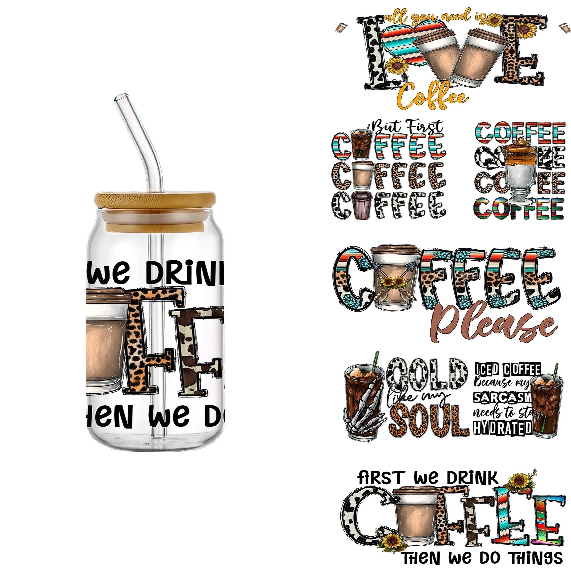 Uv Dtf Transfer Lucky Coffee Design Sticker For Libbey Glass - Temu