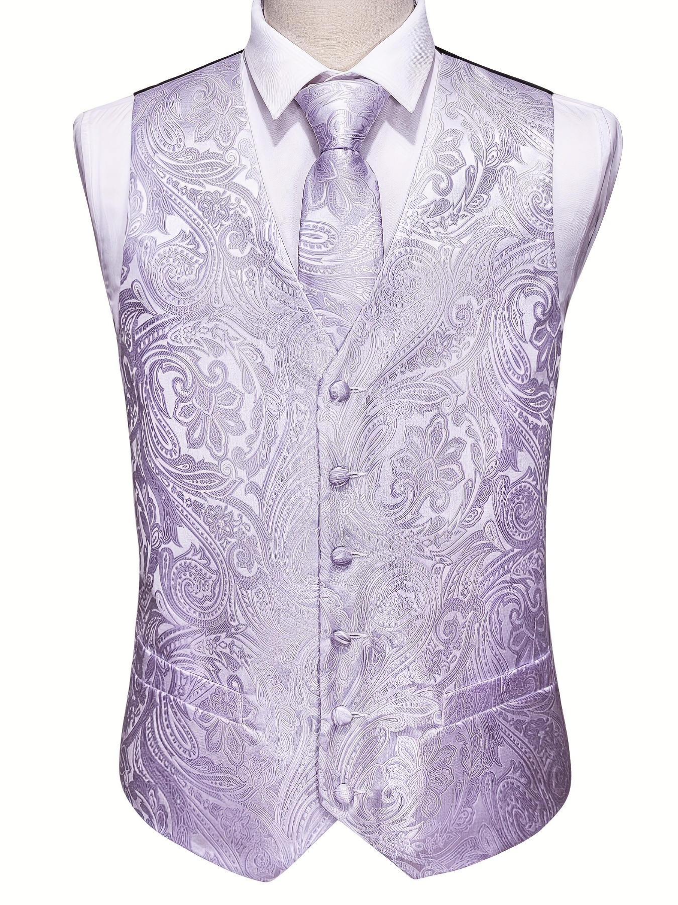 Plus Jacquard Vest Suit Temu - Purple Men\'s neck Size V Paisley