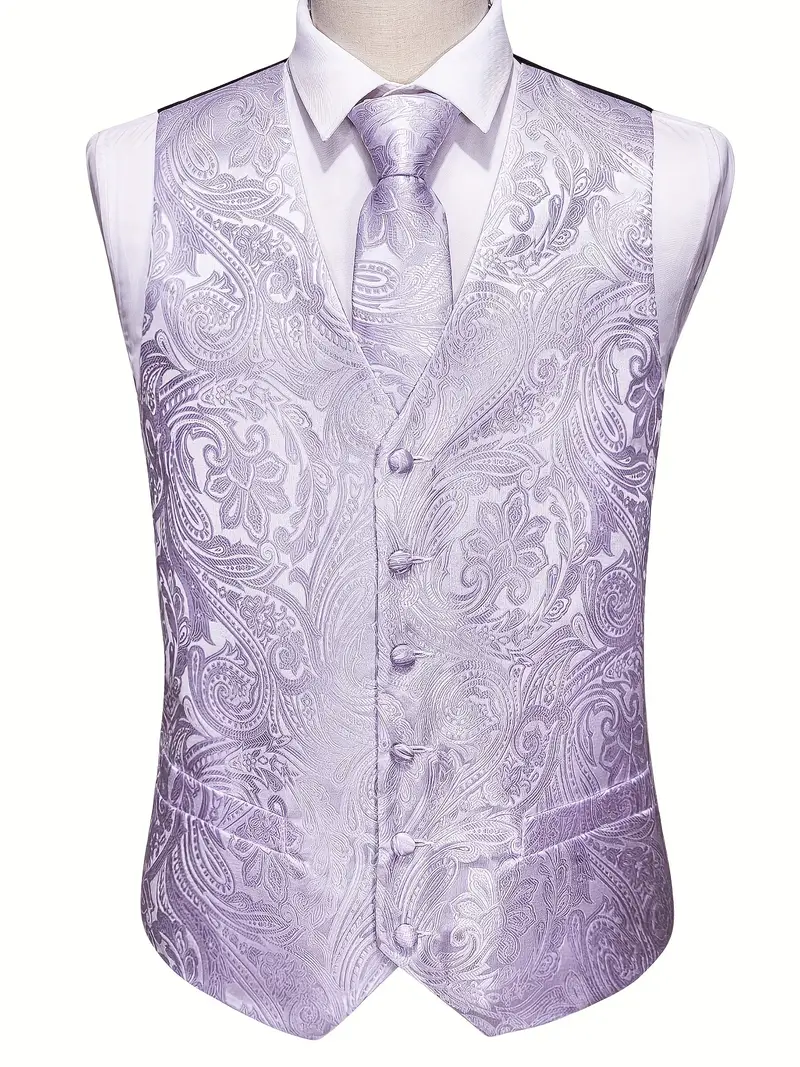 Plus Size Men's Purple Paisley Suit Vest Jacquard V neck - Temu