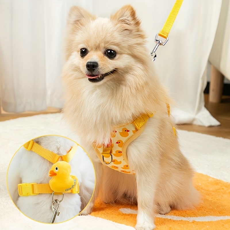 

Cartoon Duck Print Pet Harness Dog Traction Rope Escape Proof Breathable Mesh Dog Vest Harness With Walking Leash