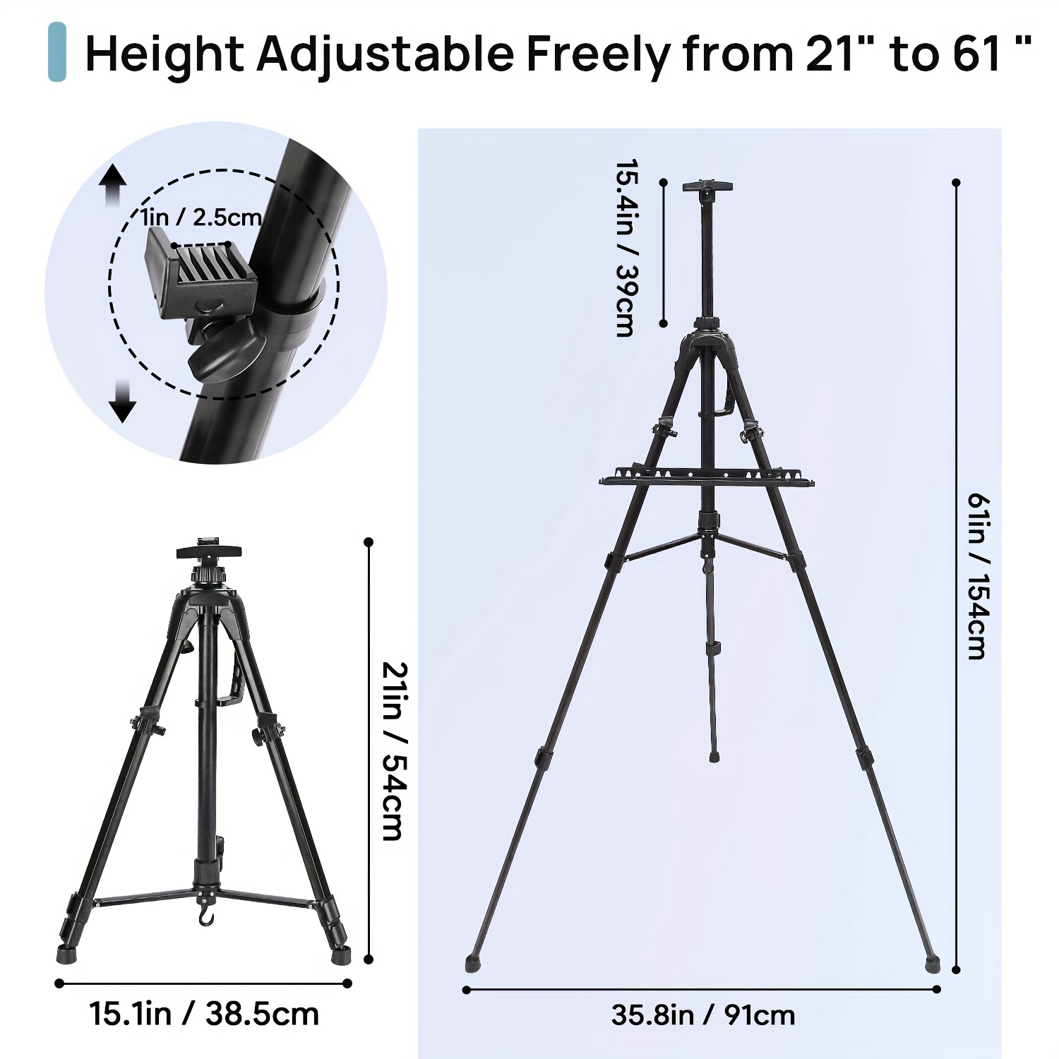 Portable Artist Easel Stand - Adjustable Height Painting Easel with Bag -  Table Top Art Drawing Easels for Painting Canvas, Wedding Signs & Tabletop  Easels for Display - Metal Tripod - 21x66 inches