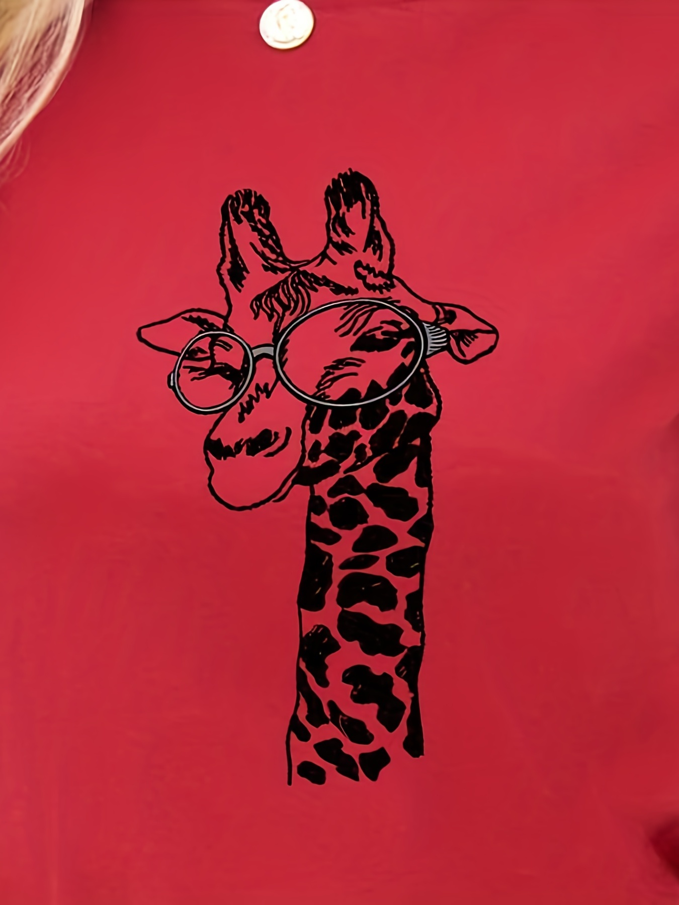 Cartoon Giraffe Print Crew Neck T-shirt, Casual Short Sleeve T