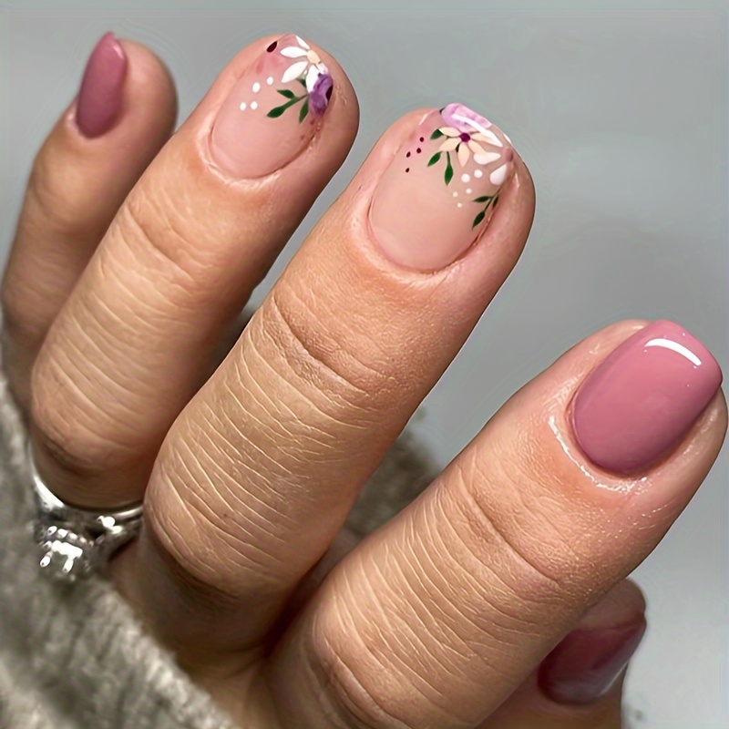 Upgrade Your Look Press-on Fake Nail Tips, 24pcs, Short Oval Shape, Short Style, Pink Petal, Ins-style, Fresh, Celebrity Trend, Fashionable & 1 Nail File & 1 Jelly Glue