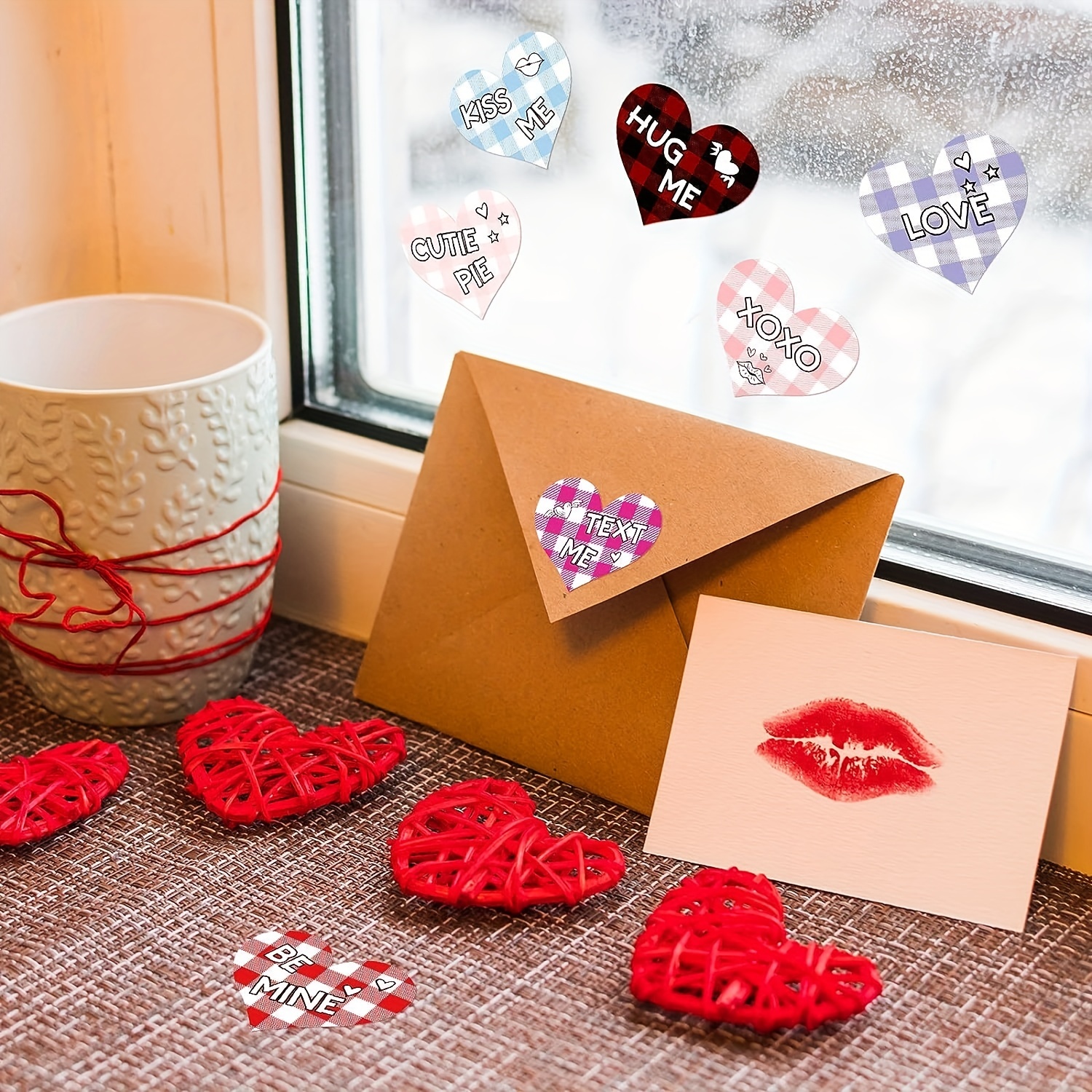 500Pcs Candy Heart Stickers for Kids Valentine Stickers Roll Heart Stickers  for Envelopes Decorative Labels Valentine's Day Wedding Party Favors