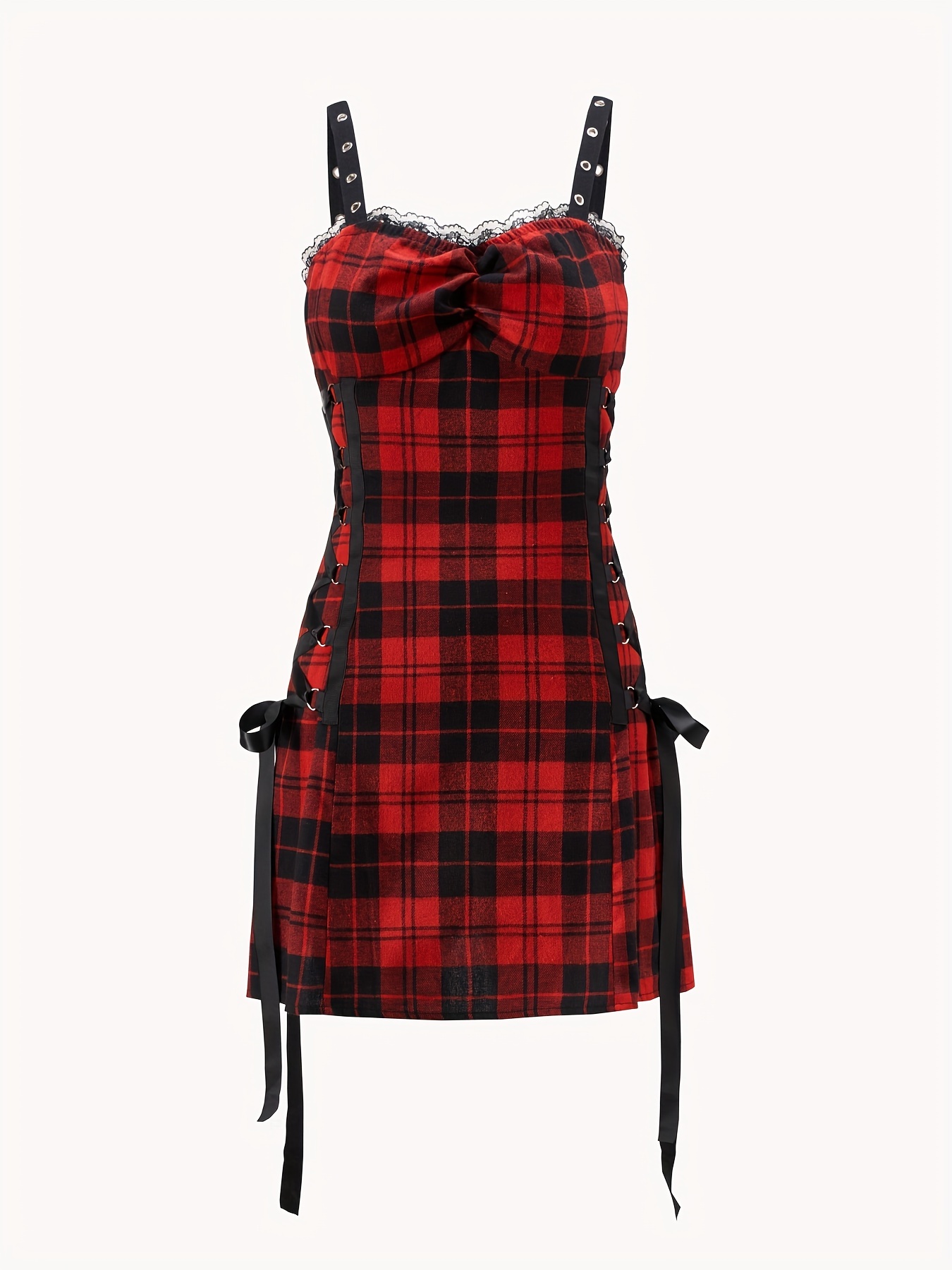 Plaid pleated shop detail cami dress