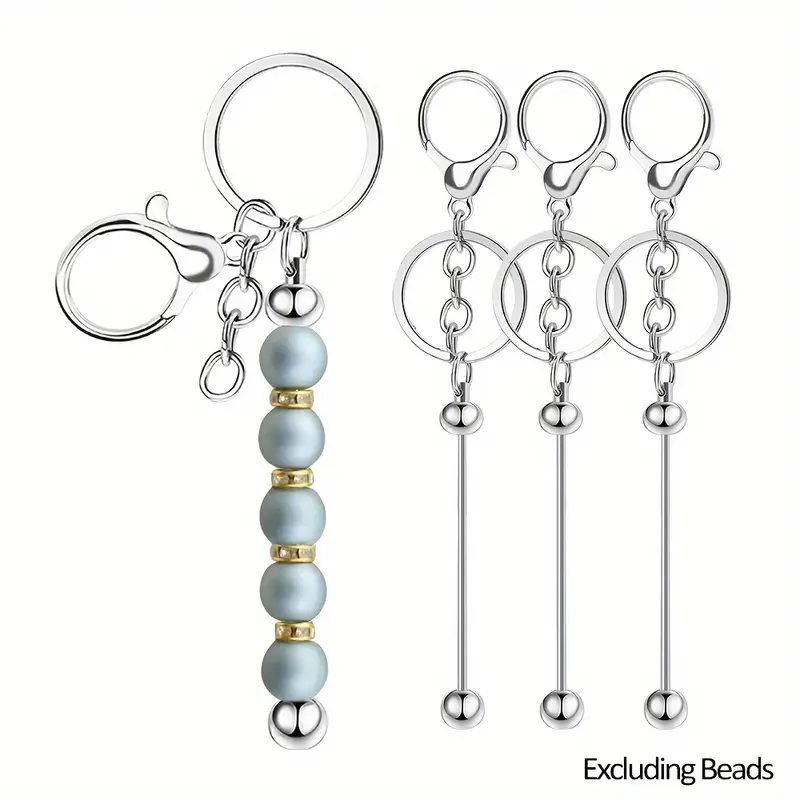 3pcs Silvery Fashion Alloy Beaded Keychain Rod, Key String Pendant Hanging  Chain
