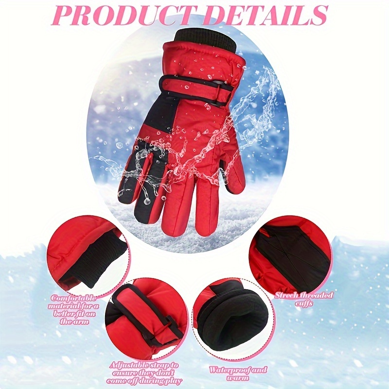 Guantes de esquí para niños, 1 par de guantes de nieve para niños,  resistentes al viento, transpirables, con patrón de dibujos animados,  térmicos