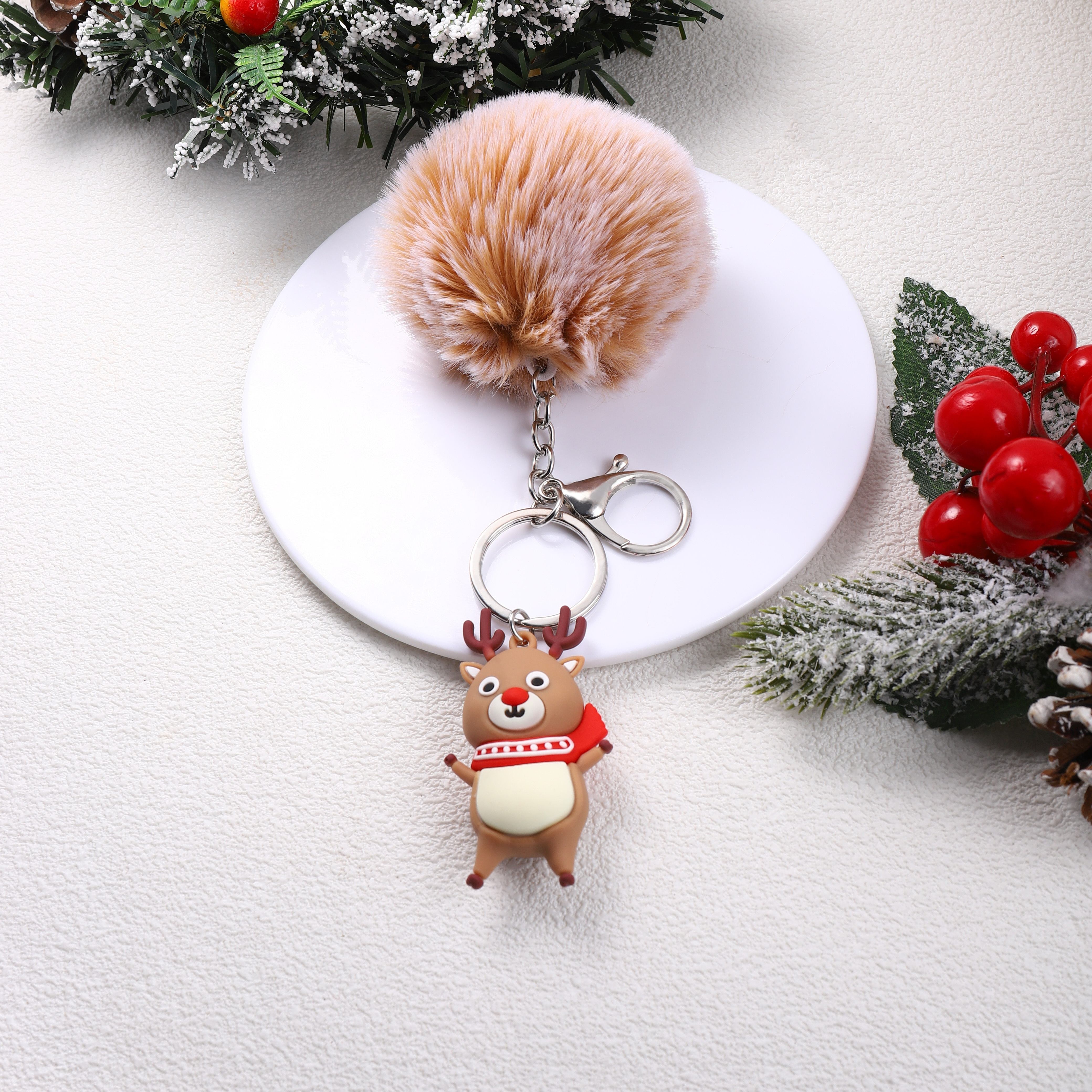 Cartoon Elk Pom Pom Keychain Cute Animal Doll Key Chain Ring Purse Bag  Backpack Charm Car Hanging Pendant Xmas Gift - Temu