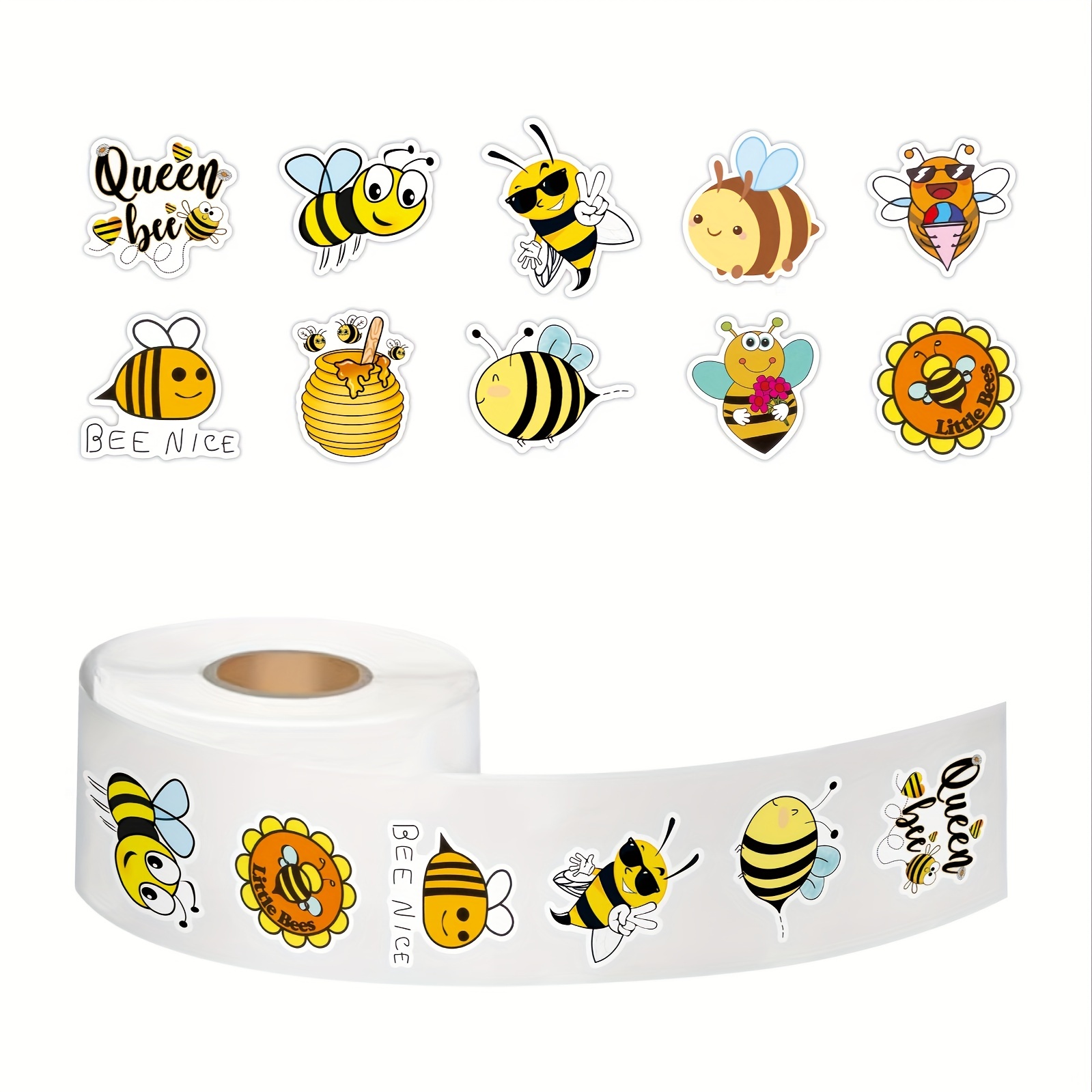 

500pcs Bee Theme Stickers Roll For Bumble Bee Honey Stickers Cute Summer Bee Decals For Teachers Students Reward Spring