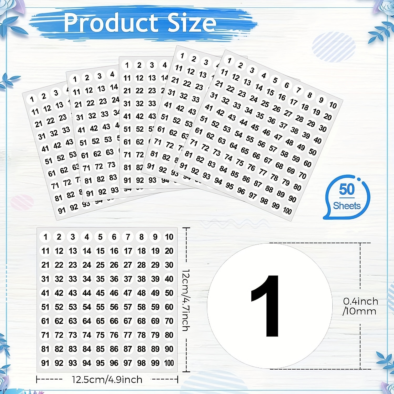 10 Sheets 1 to 50 Number Stickers Vinyl Consecutive Number Stickers Self  Adhesive Decal for Indoor and Outdoor Waterproof Labels Number Inventory
