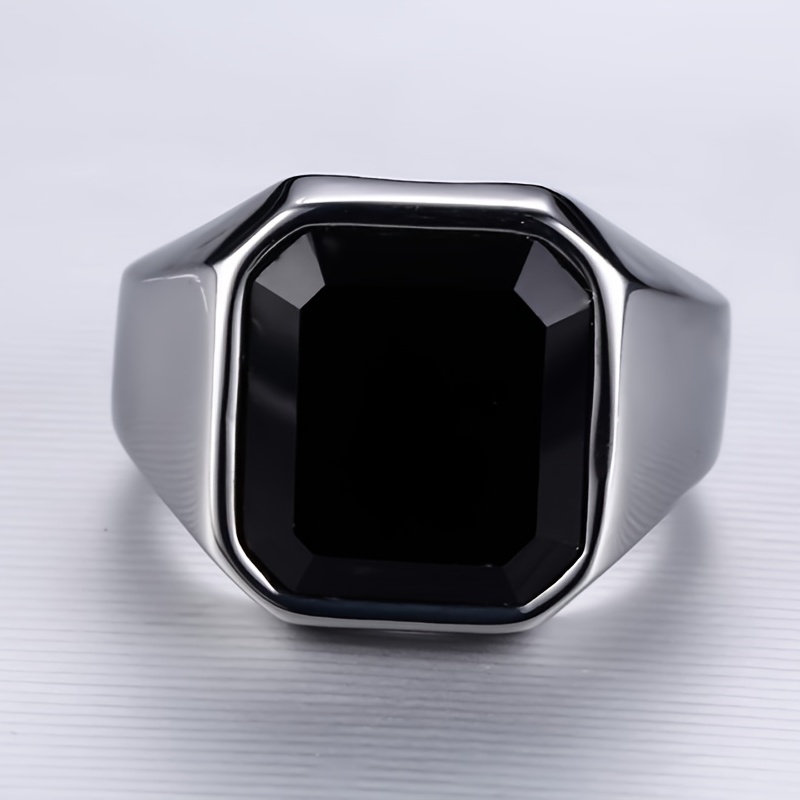 Men's Stainless Steel Agate Ring