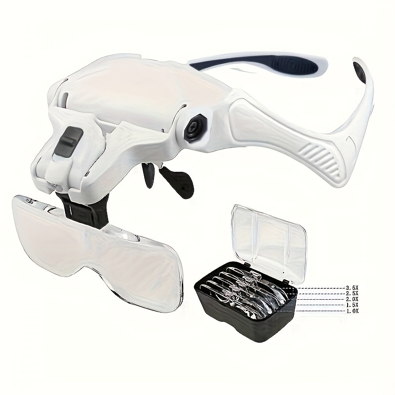 Lupa de cabeza con 2 luces LED con carga USB, lentes de aumento para leer  joyas, manualidades, relojes, reparación, pasatiempos, lentes desmontables