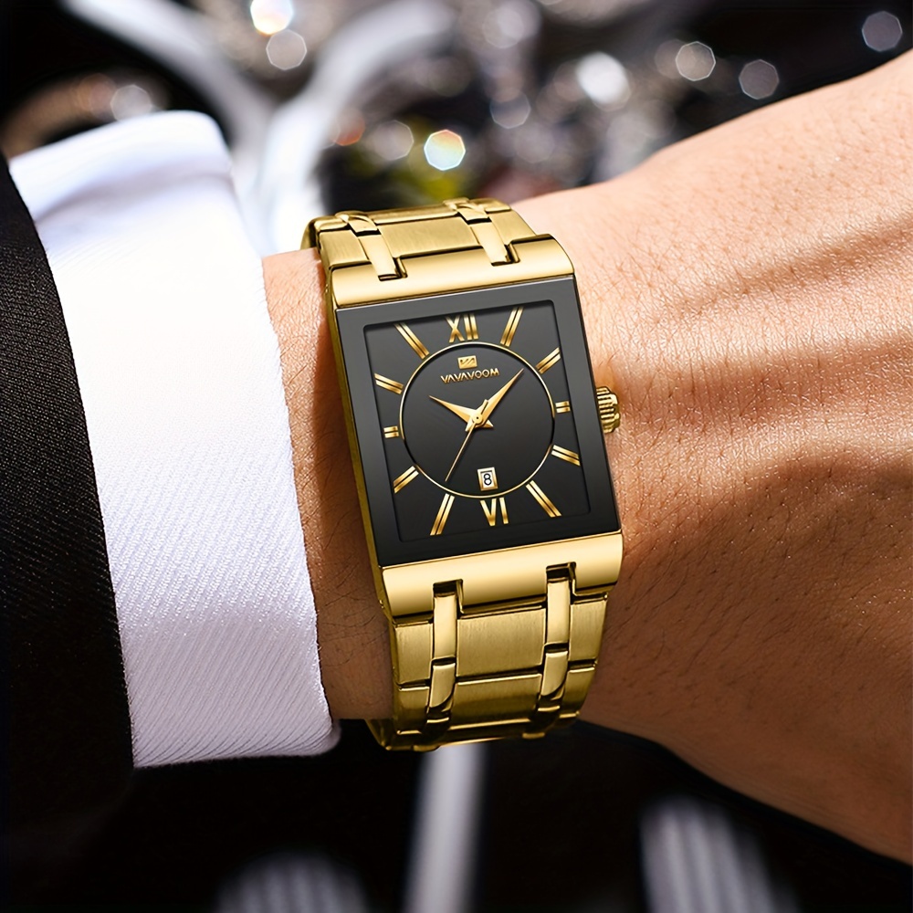 VAVA VOOM Classic Business Mans Watches Quartz Watch Luxury Men's Wrist  Watch Black Gold Stainless Steel Waterproof Wristwatch
