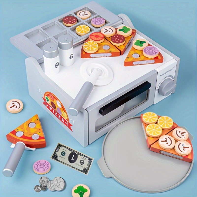 Wooden Pizza Play Food Set With 30 Accessories - Pretend Oven，Food And  Pizza Cutter/ Toy For Kids，Children's Home Games, Kitchen Toys,Birthday  Gift Fo