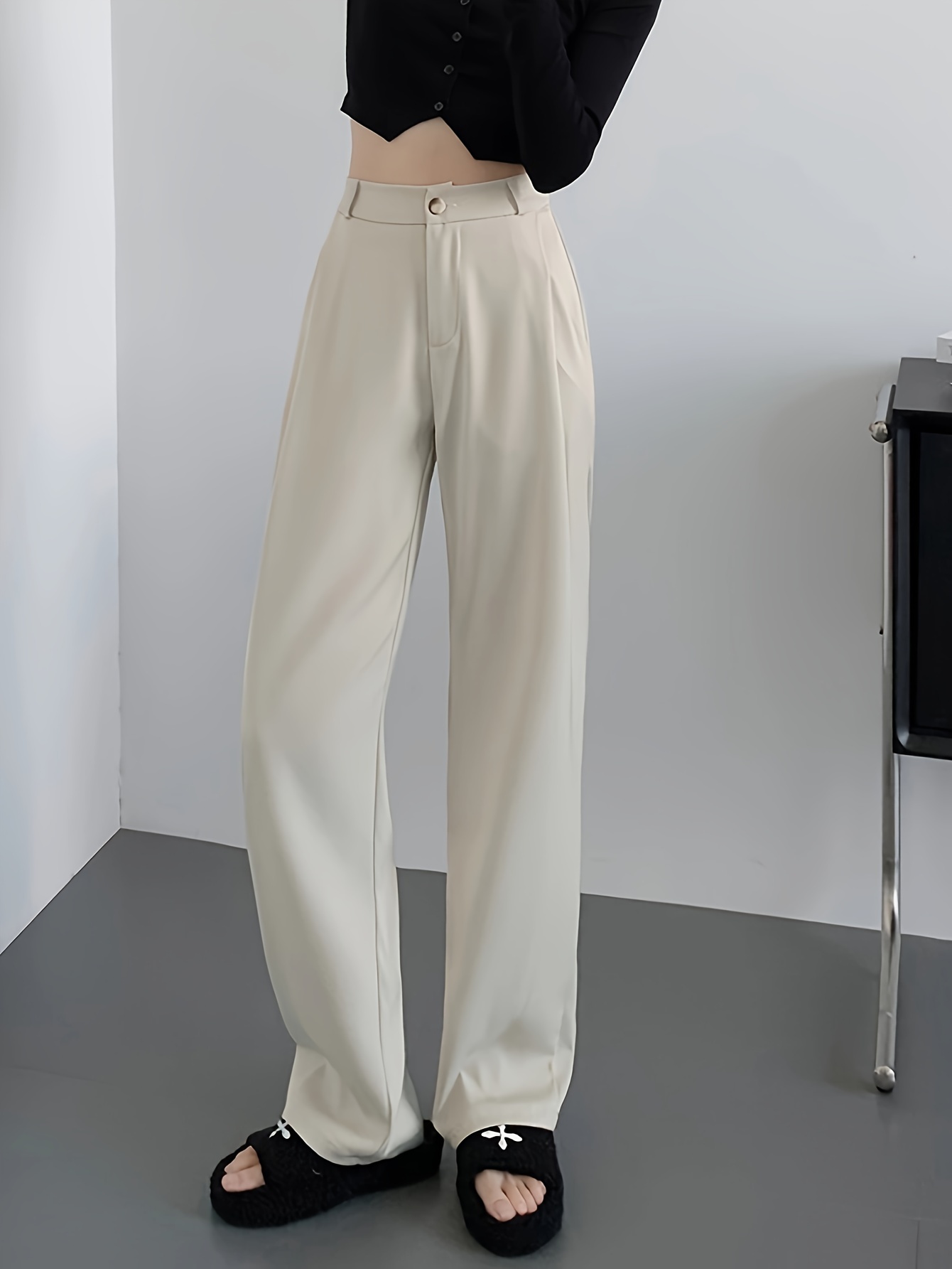 High Waist Suit Trouser Solid Casual Every Day Pants Women's - Temu
