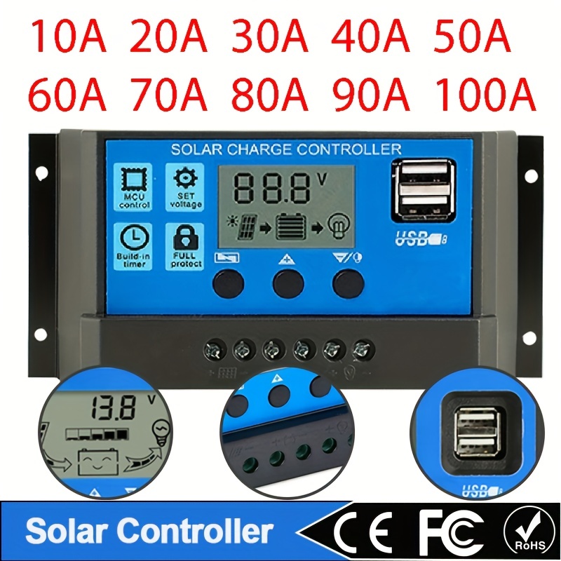 Solar Controller 12v/24v Solar Regulator Pwm Controller Lcd - Temu