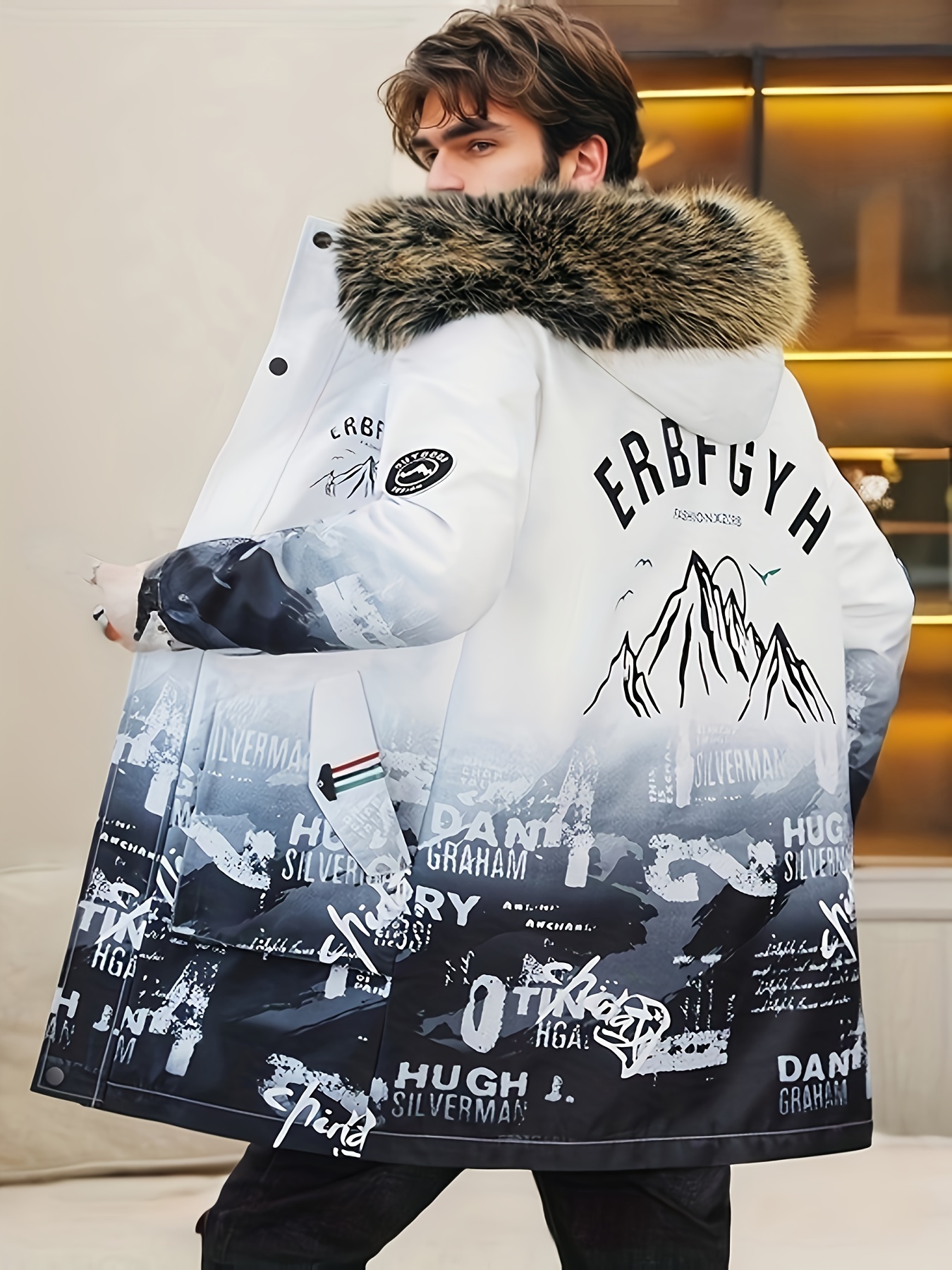 Men's Mid-Length Thickened Warm Jacket, Trendy Youth Style