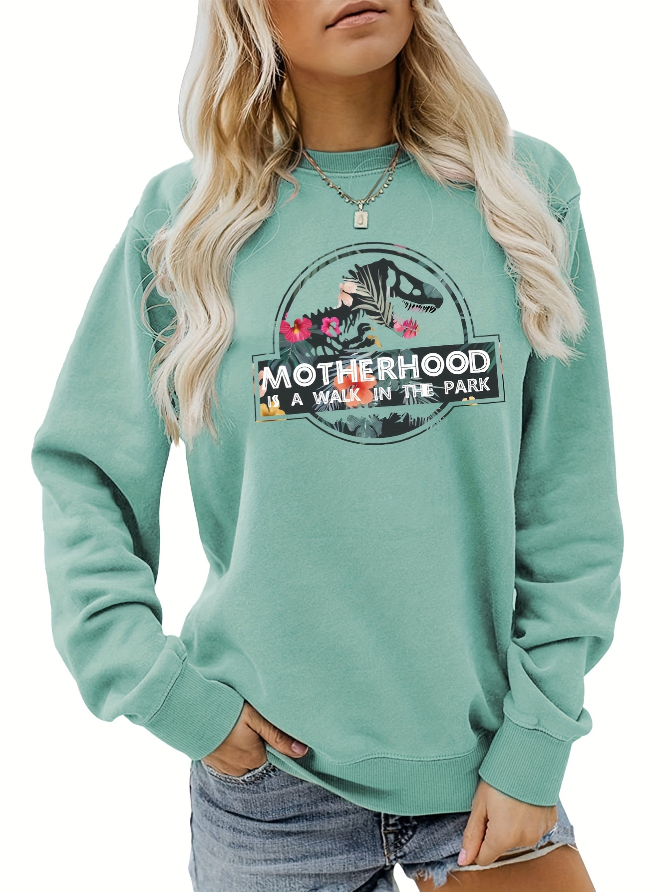 Motherhood Print Sweatshirt Casual Long Sleeve Crew Neck Temu