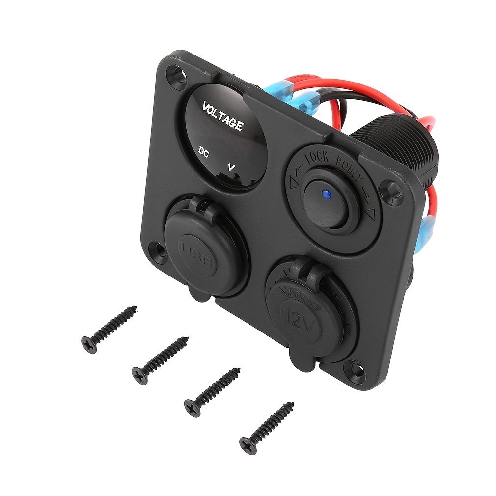 12/24V Car Charger LED Voltmeter with USB Ports and On/Off Switch