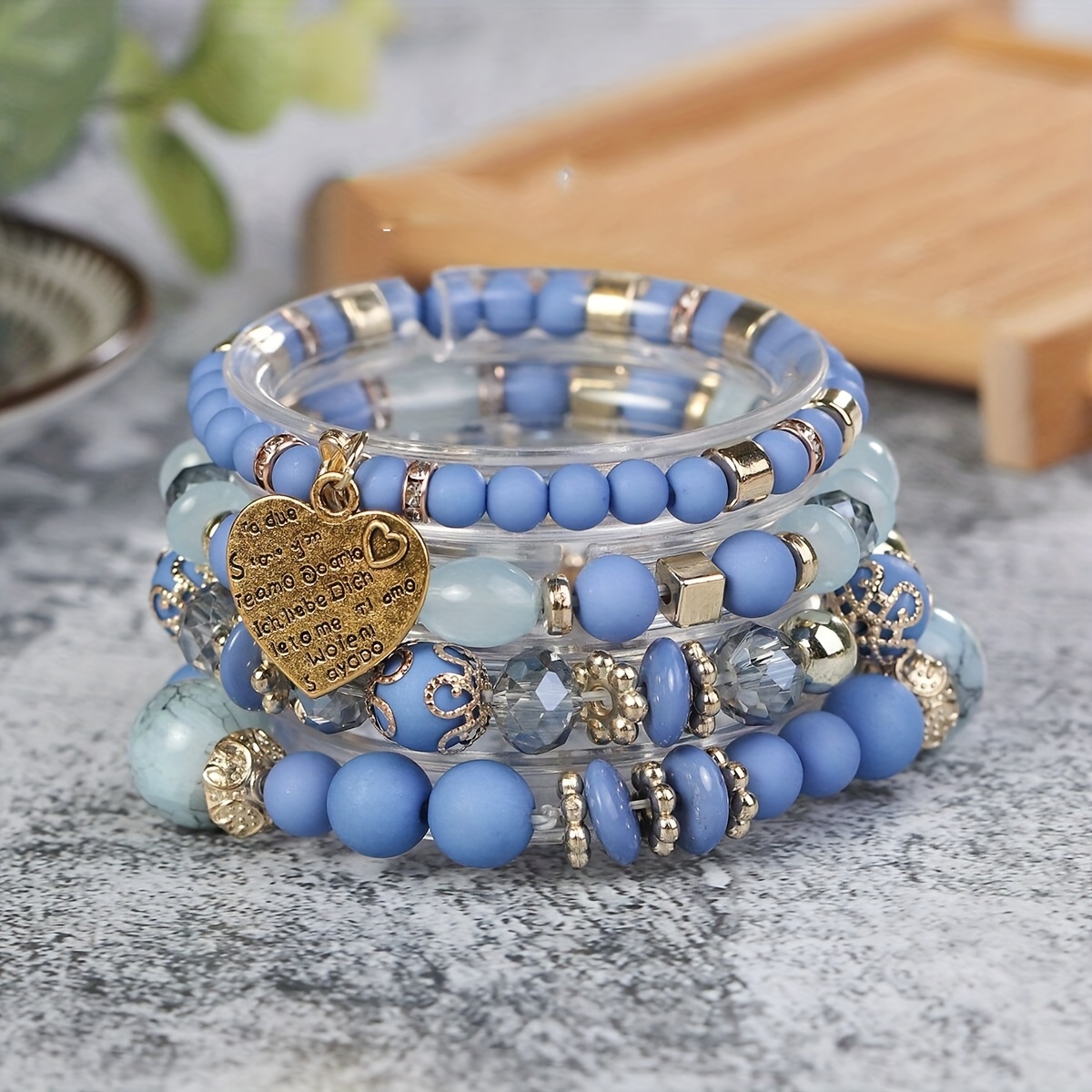 Disc Love Wings Tassel Volcano Stone Beads Bracelet - Temu