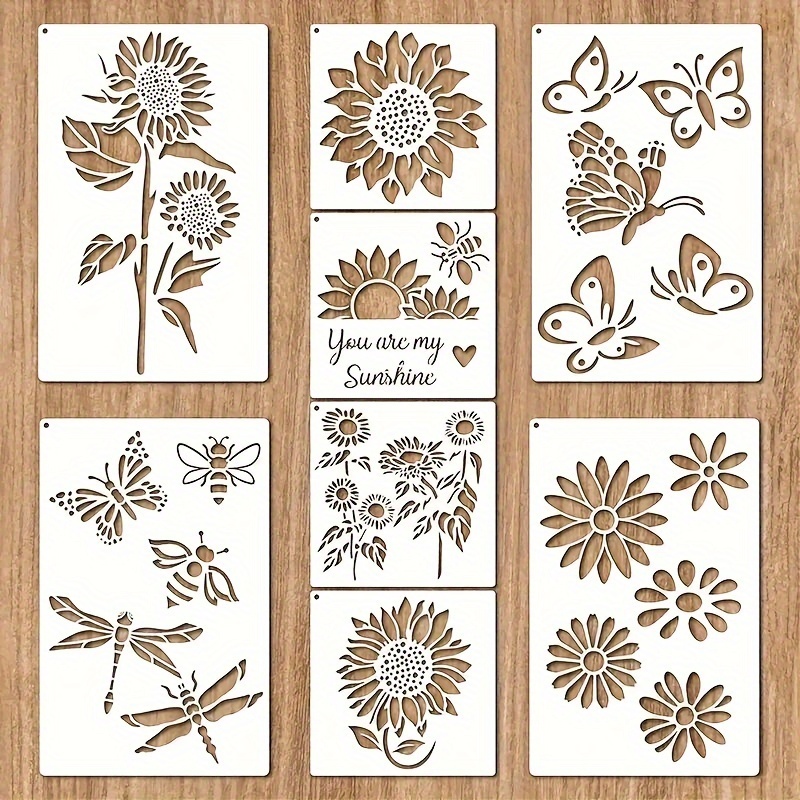 

nature's Sketchbook" 8-piece Floral & Foliage Stencil Set - Reusable Tropical Patterns For Art, Crafts & Office Supplies - Durable Plastic, Sunflower Designs (5.9" X 5.9", 11" X 8.3")