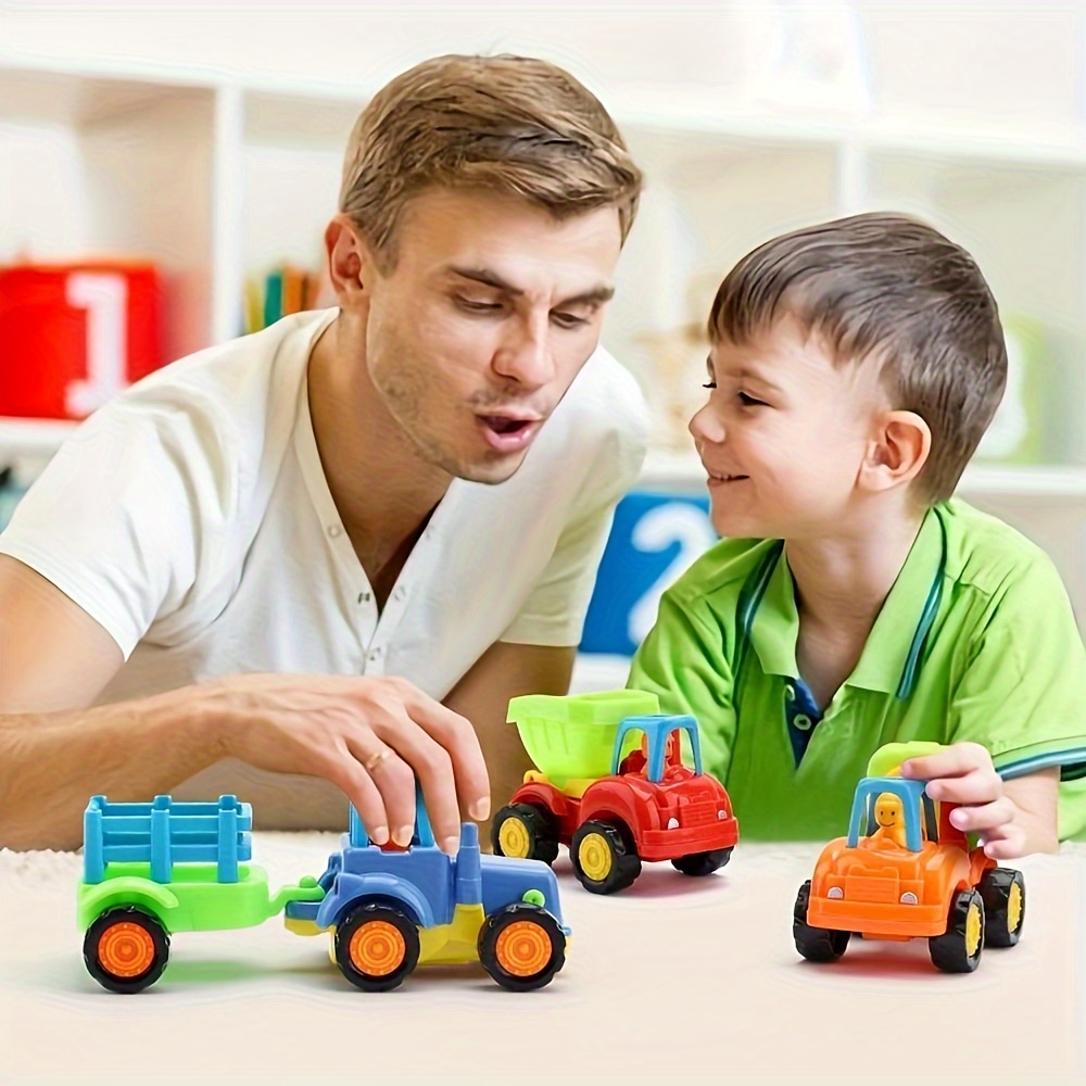 HOLA Juguetes para regalo de cumpleaños de niño de 1 año – 4 camiones de  juguete para niños pequeños, juguetes de coche de fricción 4WD para niños  de