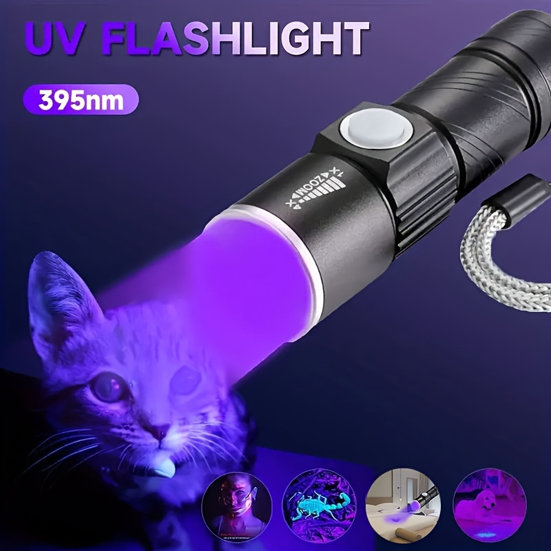 Linterna UV con 365nm y 395nm, WESLITE Linterna Ultravioleta Linternas UV 2  in 1 Dual Luz Negra Detector de Orina para Mascotas con Zoom Verificación