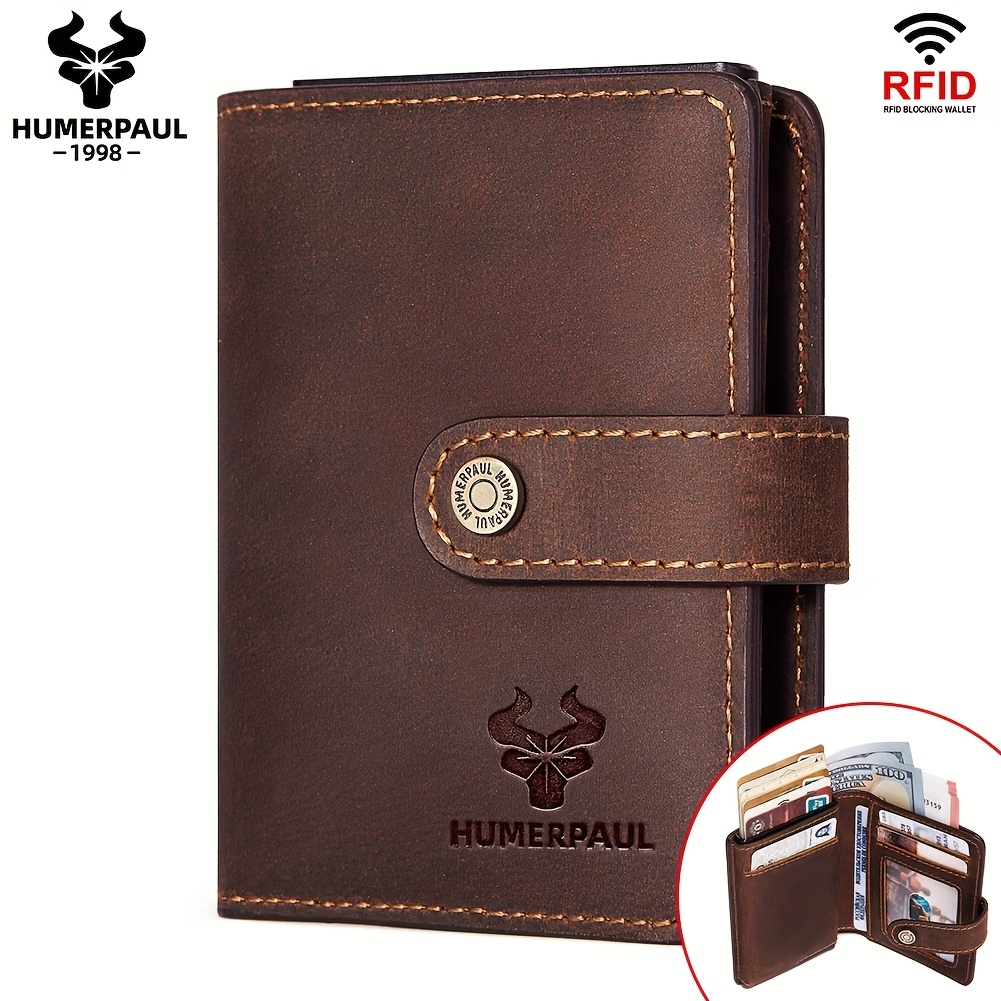 

Humepaul Crazy Horse Leather Men's Coin Purse Rfid Anti-magnetic Small Wallet Retro First Layer Cowhide Zipper Bag Genuine Leather Men's Card Holder