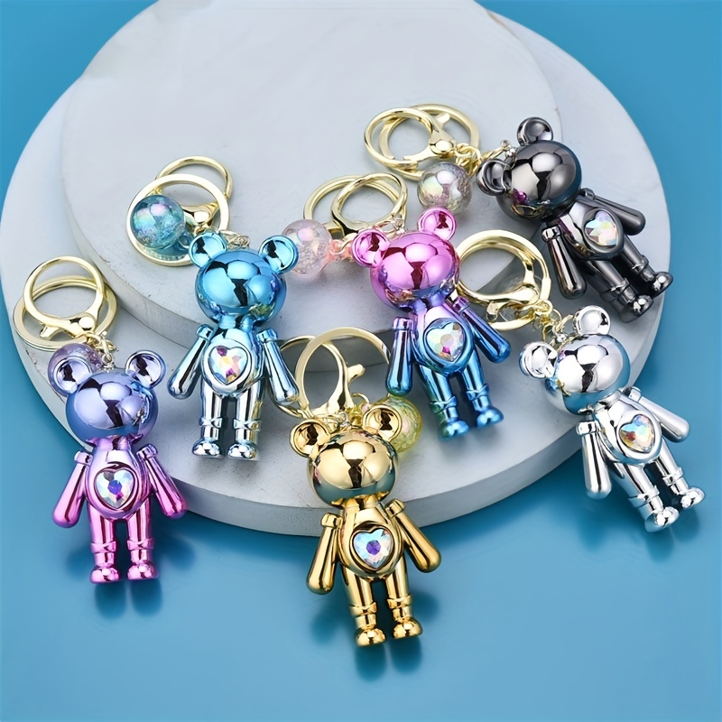Kawaii Movable Metal Robot Keychain keyring Fashion Crystal Figure Metal  Key Chain Ring for Women Men Gift Charms Pendant