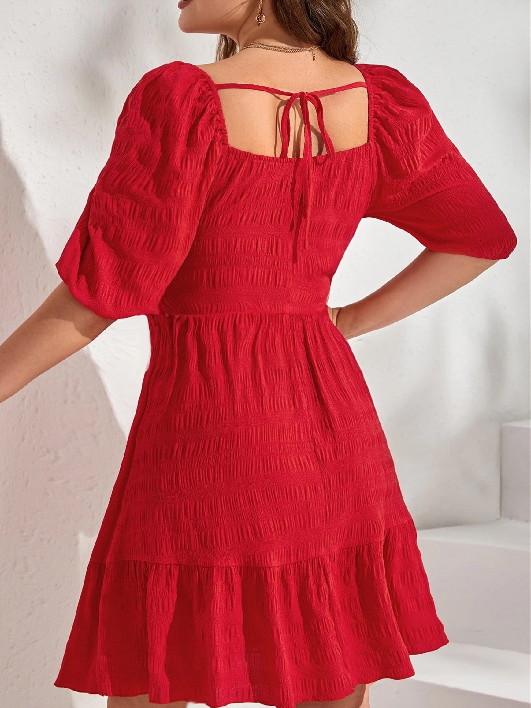 summer women casual pleated plain wrap dress temu - Temu
