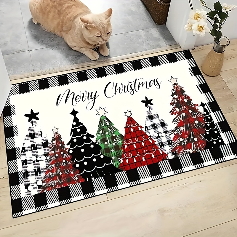 Christmas Tree Forest Black And White Buffalo Grid Door Mat