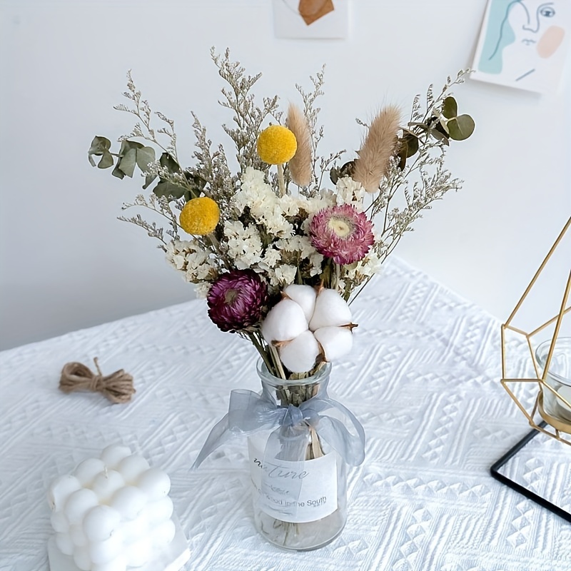 Dried Flower Bouquet Gift With Unique Wood Vase, Tablescape Flowers,  Preserved Dried Florals for Table Centerpieces, Baby Shower Decor 