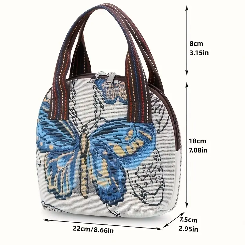 Butterfly Embroidery Top Handle Bag, Small Phone Storage Purse, Women's  Woven Handbag With Zipper - Temu