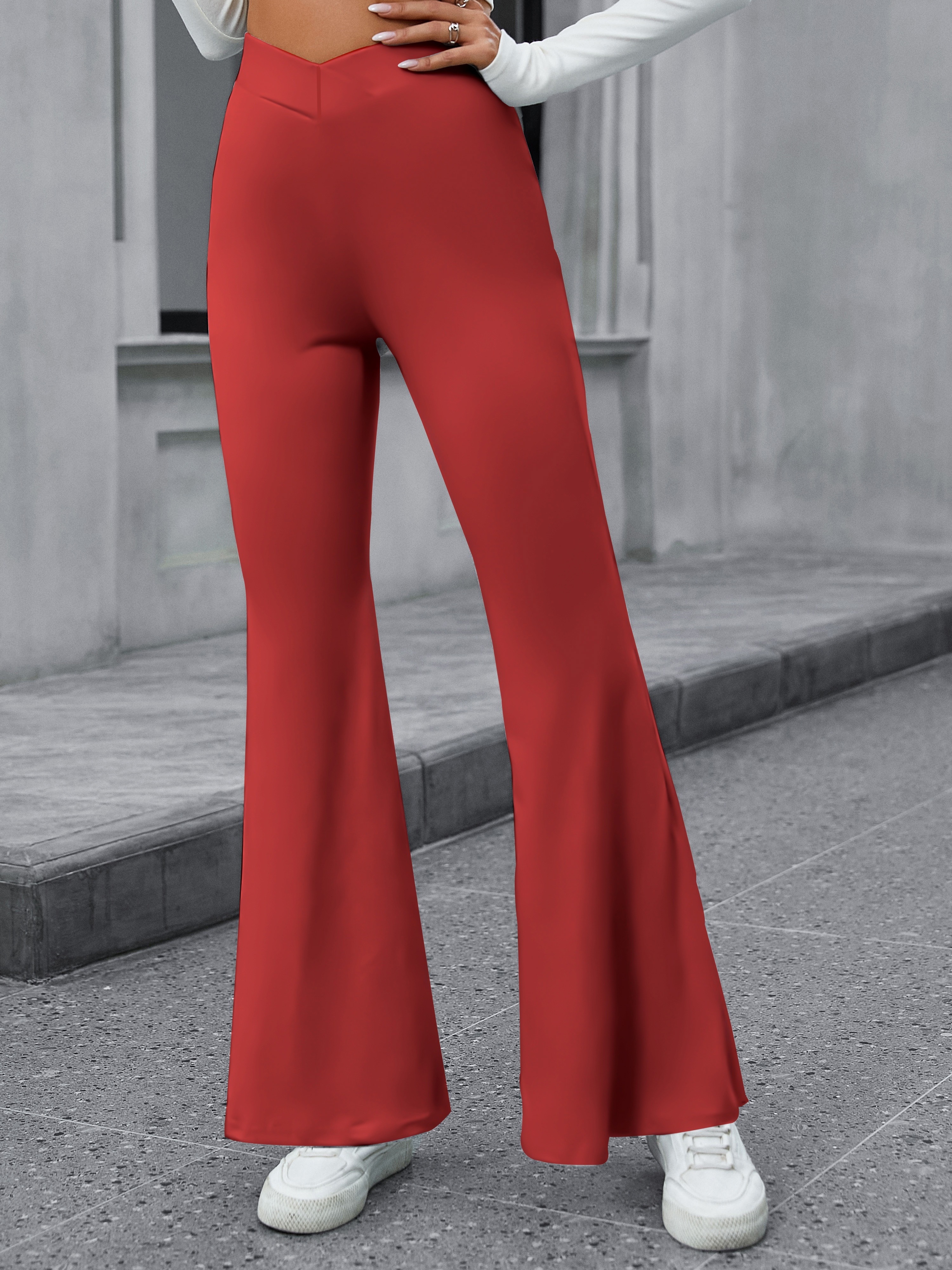 Casual Flared Pant Solid High Waist Fashion Long Pants - Temu
