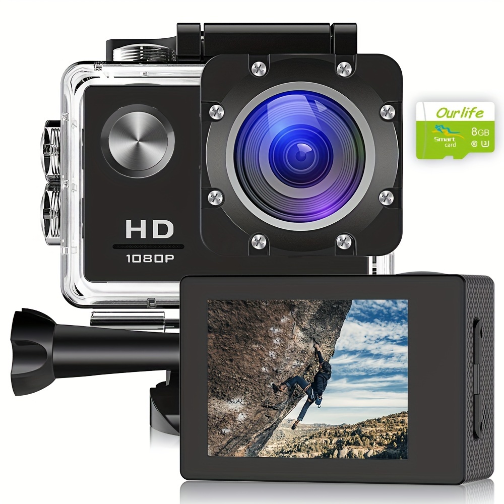 Action Camera 12MP Waterproof 30m Outdoor Sports Video DV Camera 1080P Full  HD LCD Mini Camcorder with 900mAh Rechargeable Batteries and Mounting