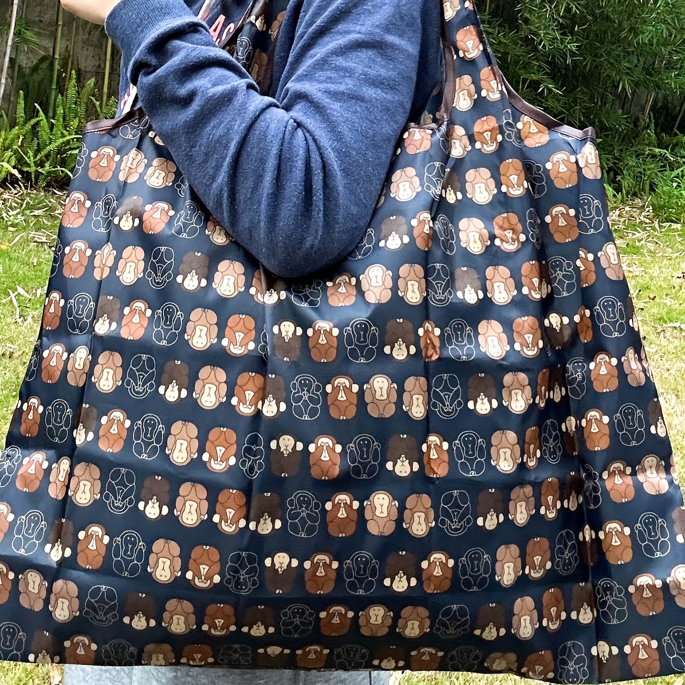 Simple Cartoon Monkey Pattern Handbag, Canvas Casual Shoulder Bag, Women's  Storage Bag - Temu