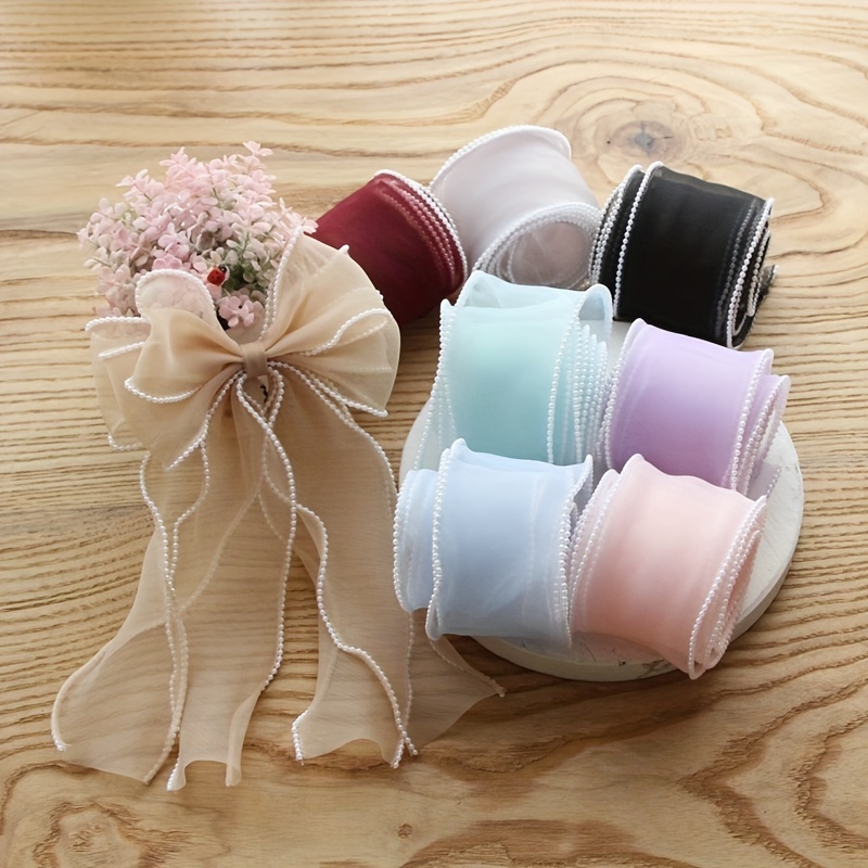 Organza Ribbon with Beads Wavy Edge Ribbon For Flower Bouquet