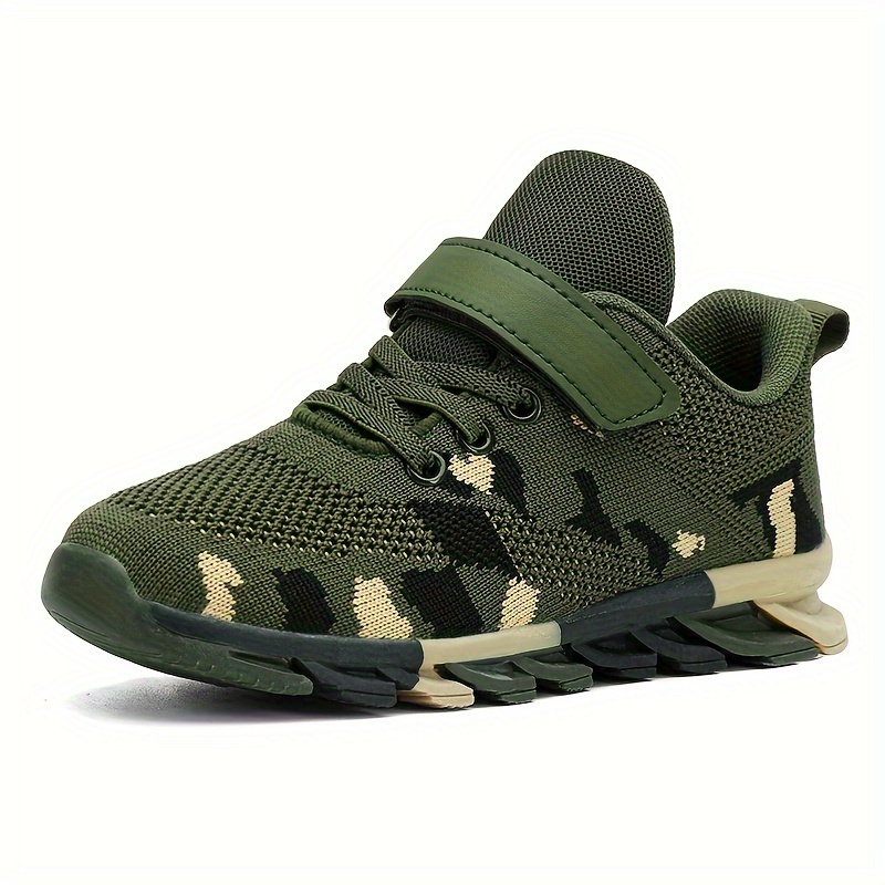 Boy's Trendy Woven Knit Breathable Camouflage Sneakers, Comfy Non Slip Soft Sole Shoes