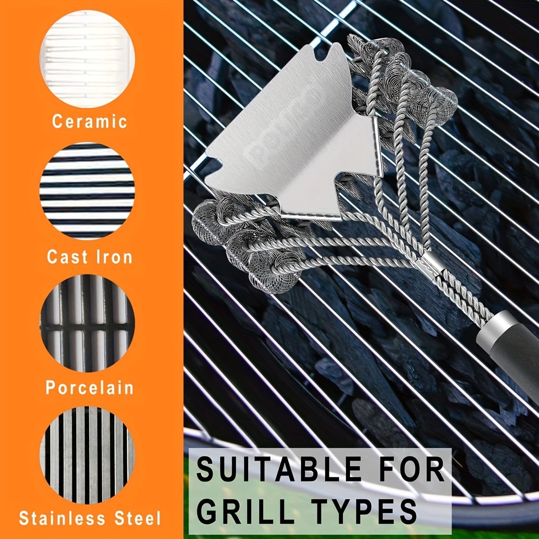 BBQ Grill Cleaning Brush Bristle Free & Scraper Triple Helix Design  Barbecue Cleaner Non-Bristle Grill Brush Safe for Gas Charcoal Porcelain  Grills