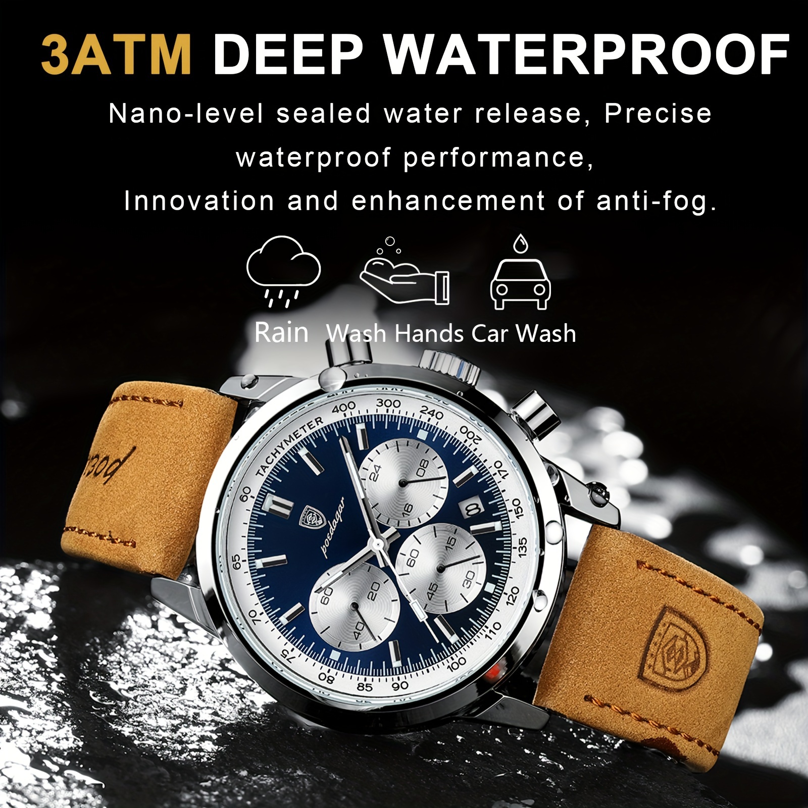 

Poedagar Men's Chronograph Watch Business Leisure Quartz Watch Luminus Analog Calendar Pu Leather Wrist Watch Date Watch