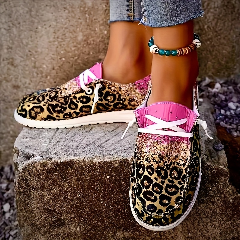 Leopard Print Canvas Slip On Loafers Casual Flat Sneakers