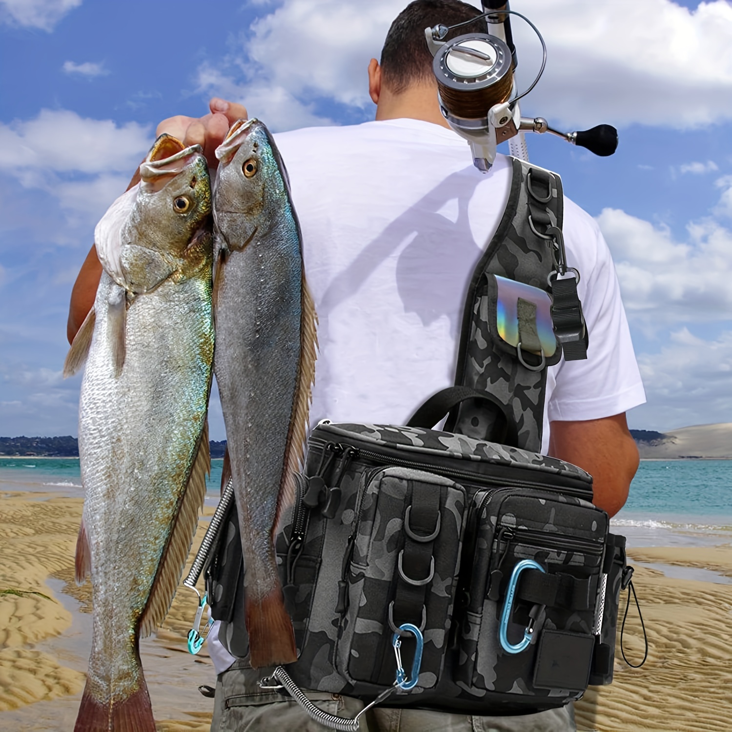 Fishing Tackle Bag Shoulder Crossbody Fly Fish Gear Waist Bag with Rod  Holder