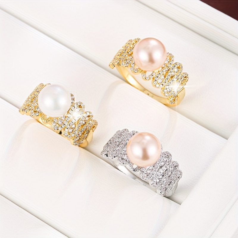 Exquisite Ring Inlaid Artificial Pearl And Shining zirconia Special Curve  Design * * * Match Daily Outfits Party Accessory