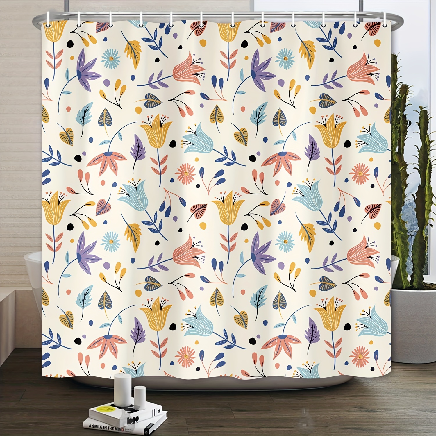 Spring Colorful Floral Shower Curtain Yellow Blue Flowers - Temu