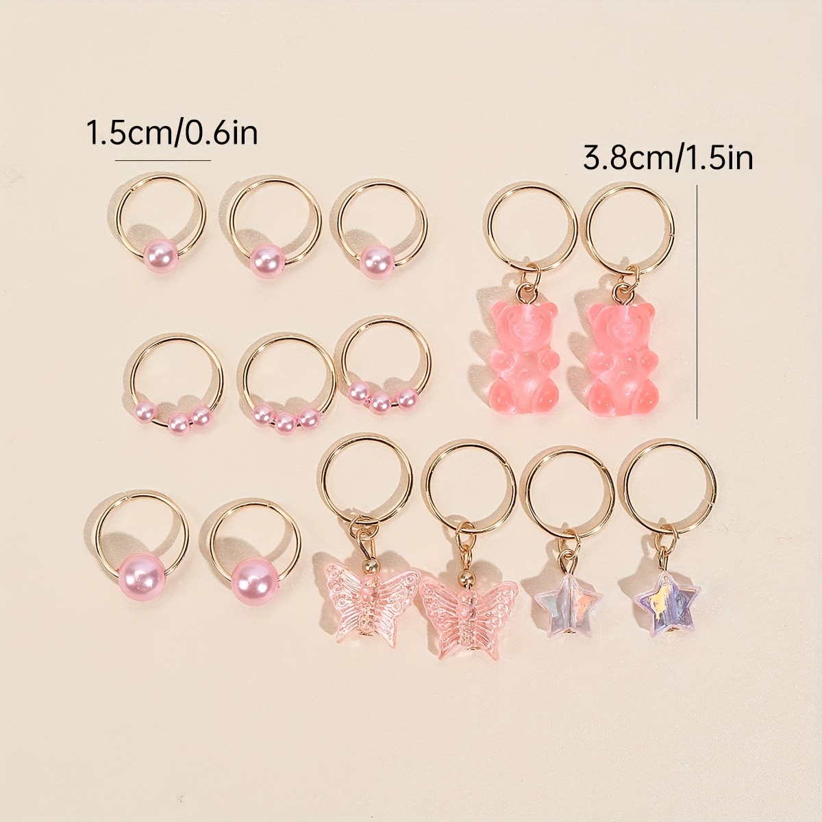 14pcs Pink Hair Beads Accessories For Braids,Star Pearl Small Bear