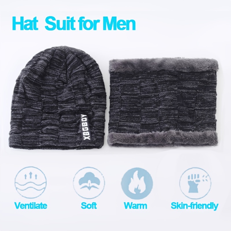 Set di sciarpe per cappelli a cuffia invernali da uomo, caldi cappelli  lavorati a maglia con calotta a teschio scaldacollo con cappello e sciarpa  invernali foderati spessi
