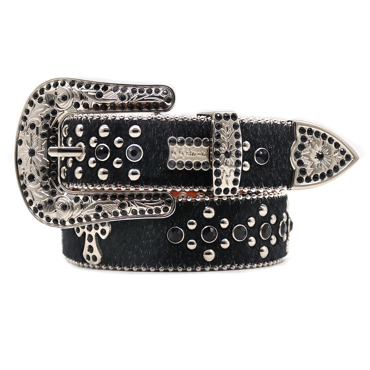 Gothic Purple Rhinestone Y2k Belt Cross Rivet Hip Hop Cowboy